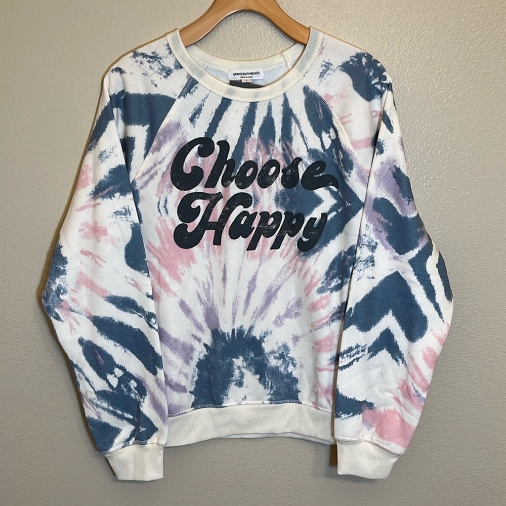 NWT Grayson Threads Choose Happy Tie Dye Pullover Sweatshirt